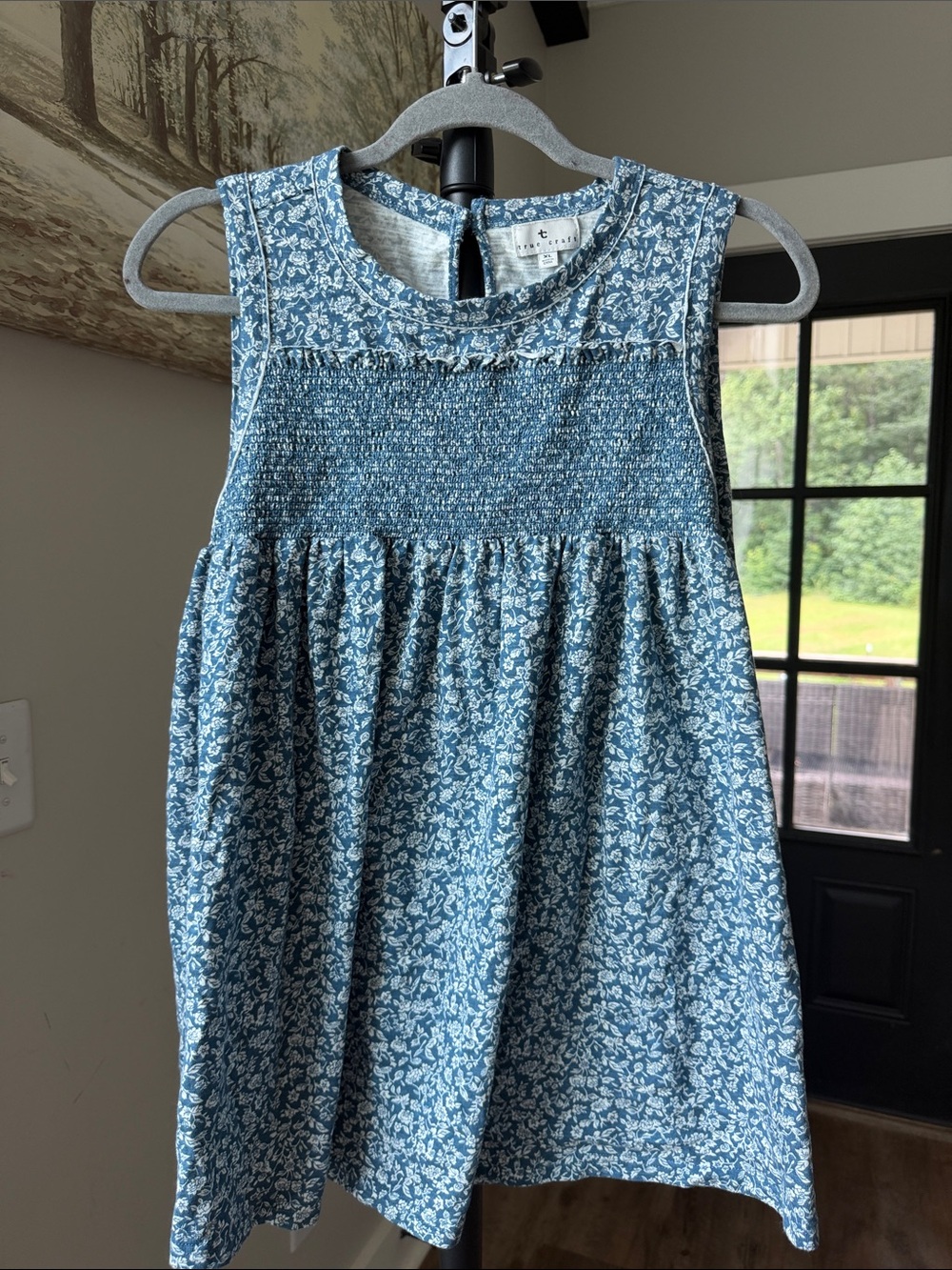 True Craft Blue Floral Smocked Sundress for Girls
